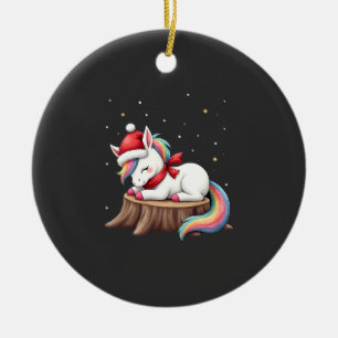 Adorno De Cerámica Lindo Unicornio con Bufanda Navidad Xmas Fiesta T-