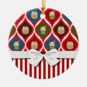 Adorno De Cerámica lindos navidades santa holly owls stripes patrón