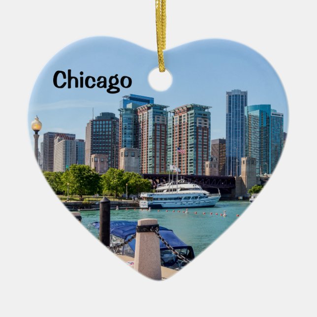 Adorno De Cerámica Línea aérea de Chicago desde Grant Park (Frente)