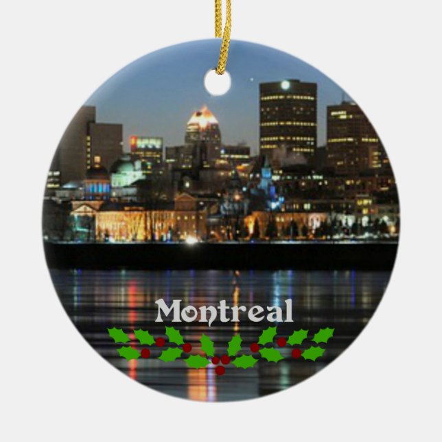 Adorno De Cerámica Línea aérea de Montreal con suelo verde y rojo (Frente)