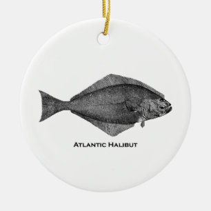 Adorno De Cerámica Línea arte del vintage del halibut atlántico