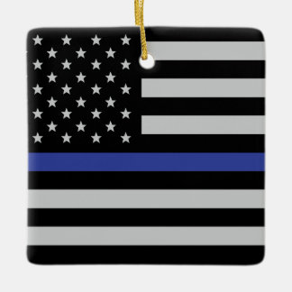 Adorno De Cerámica Línea Azul delgada - Bandera estadounidense