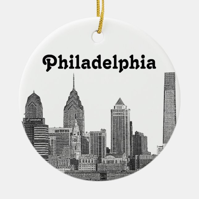 Adorno De Cerámica Línea de Skyline Filadelfia Etched (Frente)