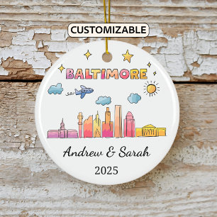 Adorno De Cerámica Línea de Skyline personalizada Baltimore Ornament,