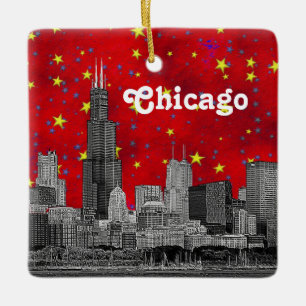 Adorno De Cerámica Línea Skyline Etched De Chicago, Cielo Red Starry