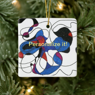 Adorno De Cerámica Líneas de forma libres y formas orgánicas en azul.