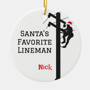 Adorno De Cerámica Lineman favorito de Santa Personalizada