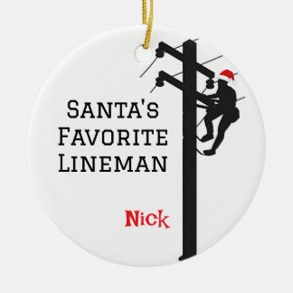 Adorno De Cerámica Lineman favorito de Santa Personalizada