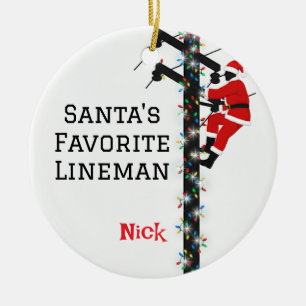 Adorno De Cerámica Lineman favorito de Santa Personalizada