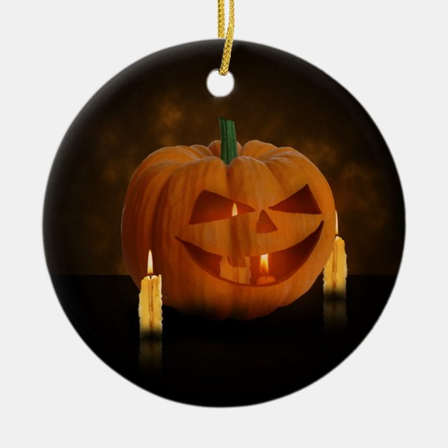 Adorno De Cerámica Linterna de calabaza de Halloween con velas (Frente)