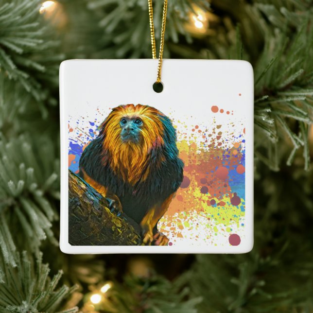 Adorno De Cerámica Lion Tamarin con cabeza de oro (Árbol)