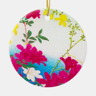 Adorno De Cerámica Lirios japoneses de día - magenta, azul amarillo