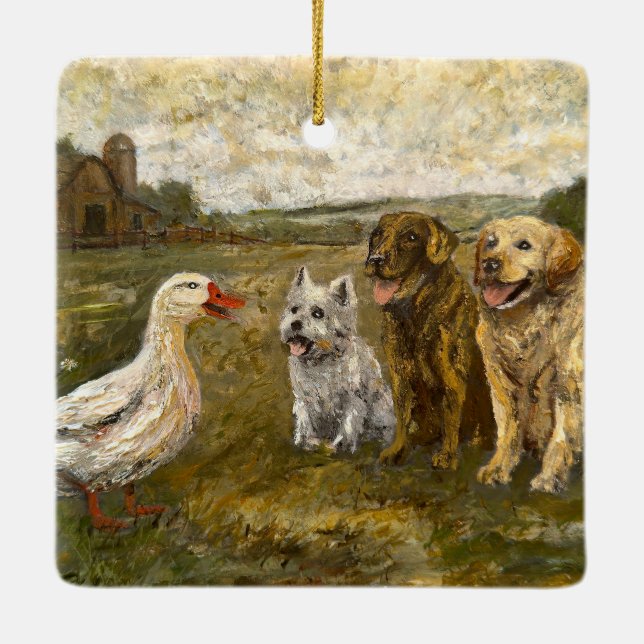 Adorno De Cerámica Little Chat: Whimsical Christmas Farm Animal (Reverso)