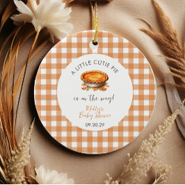 Adorno De Cerámica Little Cutie Pie Fall Pumpkin Gingham Baby Shower