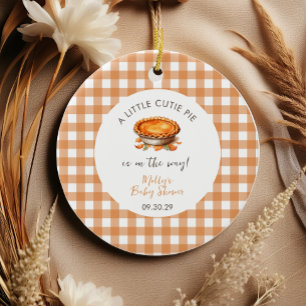 Adorno De Cerámica Little Cutie Pie Fall Pumpkin Gingham Baby Shower