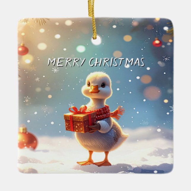 Adorno De Cerámica Little Duck Christmas Holiday Ornament (Anverso)
