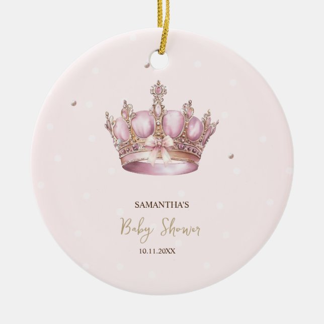 Adorno De Cerámica Little Princess Crown Pearls Dots Baby Shower (Frente)