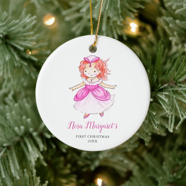 Adorno De Cerámica Little Redhead Princess Personalized Baby's 1st (Árbol)