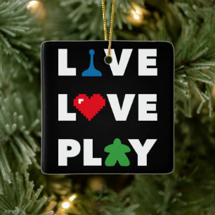 Adorno De Cerámica Live, Love, Play White Text Ceramic Ornamet