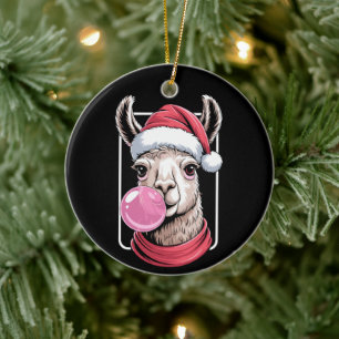 Adorno De Cerámica Llama de Navidad Gorro de Santa Chicle Bufanda Nav