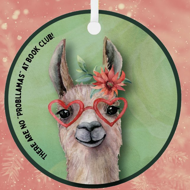 Adorno De Cerámica Llama divertida del club del libro (Book Club Fun Holiday Ornament. Perfect for your book loving friends. )
