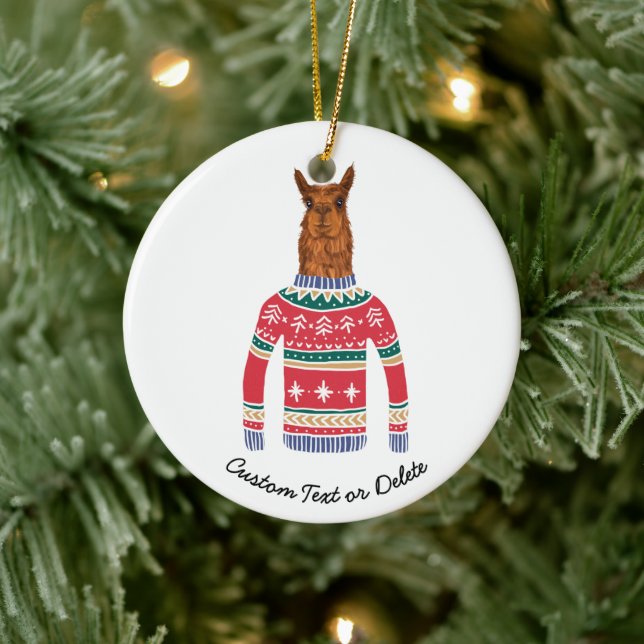 Adorno De Cerámica Llama linda usando suéter graciosamente Navidades  (Árbol)