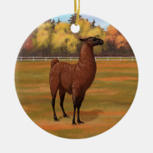 Adorno De Cerámica Llama marrón en pastor de granja otoñal