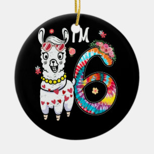 Adorno De Cerámica Llama Tengo 6 años y 6 años de edad Tie Dye Farm