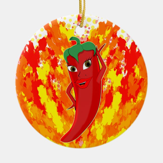 Adorno De Cerámica Llamas rojas de fuego de pimienta caliente (Frente)
