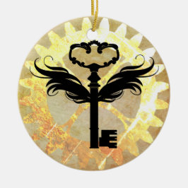 Adorno De Cerámica Llave alada de vapor y rueda de cog