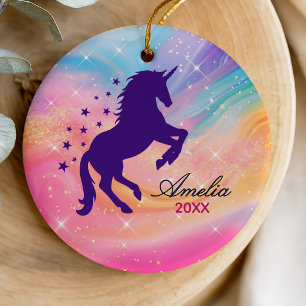Adorno De Cerámica Llave de fantasía de unicornio femenino de arcoíri
