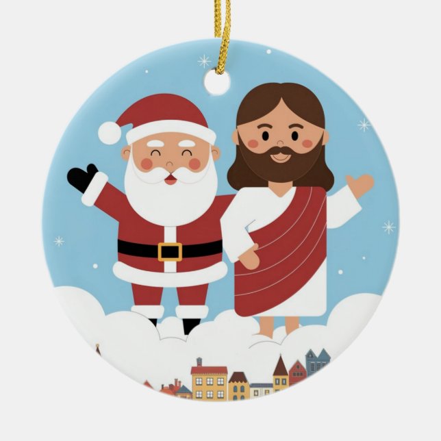 Adorno De Cerámica ¡LO VIMOS! Papá Noel y Jesús siempre están mirando (Frente)