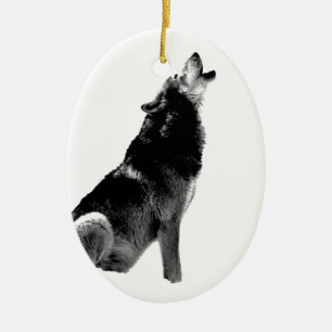 Adorno De Cerámica Lobo blanco negro
