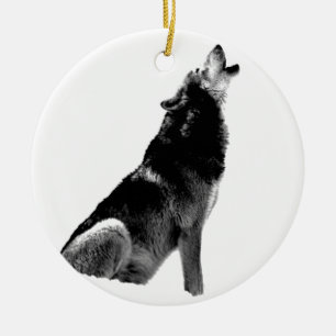 Adorno De Cerámica Lobo blanco negro
