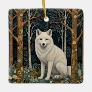 Adorno De Cerámica Lobo blanco vintage boho bosque forestal