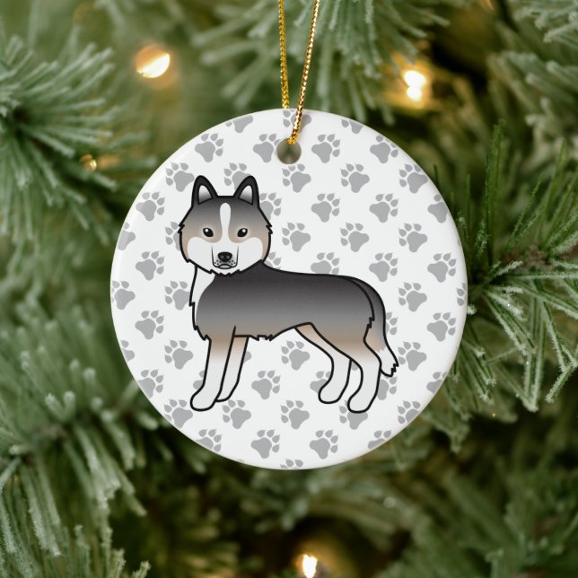 Adorno De Cerámica Lobo claro gris siberiano Husky lindo perro de car (Árbol)