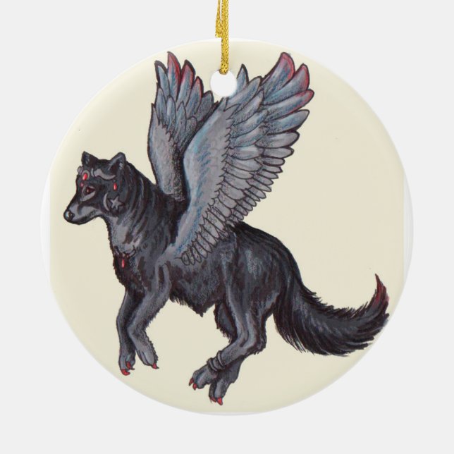 Adorno De Cerámica Lobo con alas (Atrás)