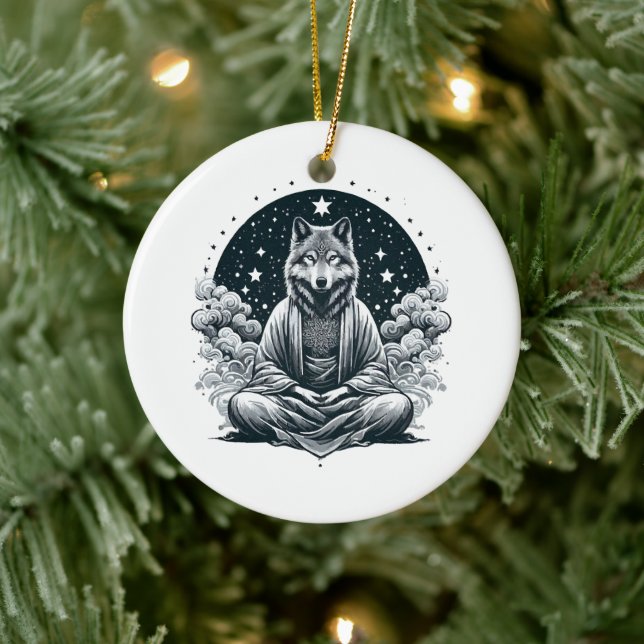 Adorno De Cerámica Lobo Consciente (Árbol)