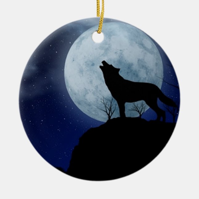 Adorno De Cerámica Lobo de luna llena (Frente)
