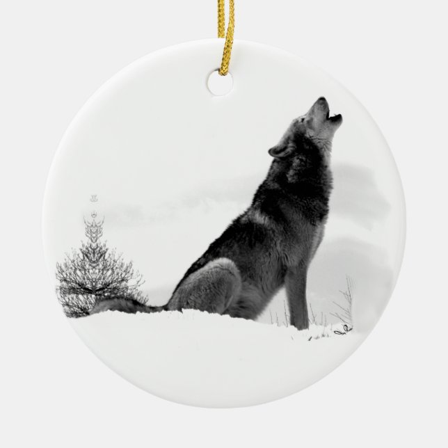 Adorno De Cerámica Lobo de madera de Alaska (Frente)