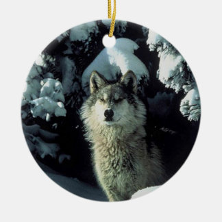 Adorno De Cerámica Lobo en nieve