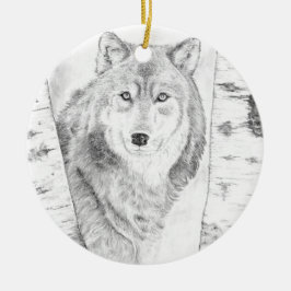 Adorno De Cerámica Lobo entre los árboles de Birch