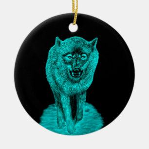 Adorno De Cerámica Lobo negro enojado en la noche