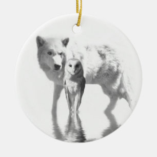 Adorno De Cerámica Lobo y Búho