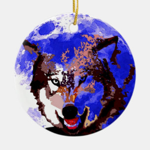 Adorno De Cerámica Lobo y luna llena