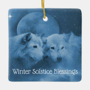 Adorno De Cerámica Lobos del Solsticio de Invierno en la Nieve con Be
