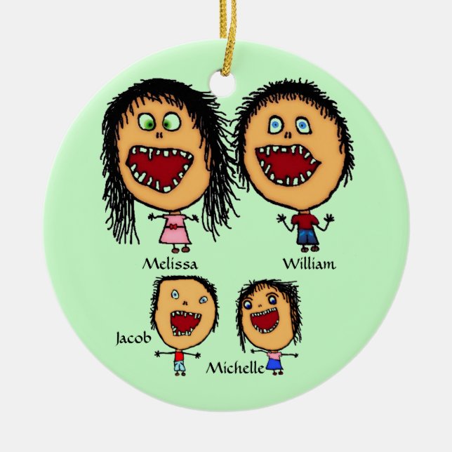 Adorno De Cerámica Loca familia de padres con dos hijos Personalizado (Frente)