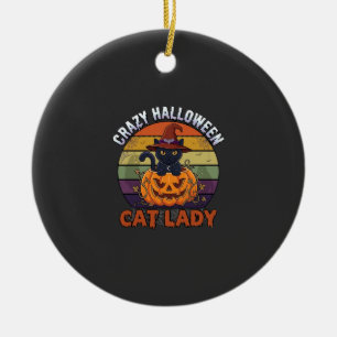 Adorno De Cerámica Loca Señora Gato de Halloween Sombrero de Bruja de