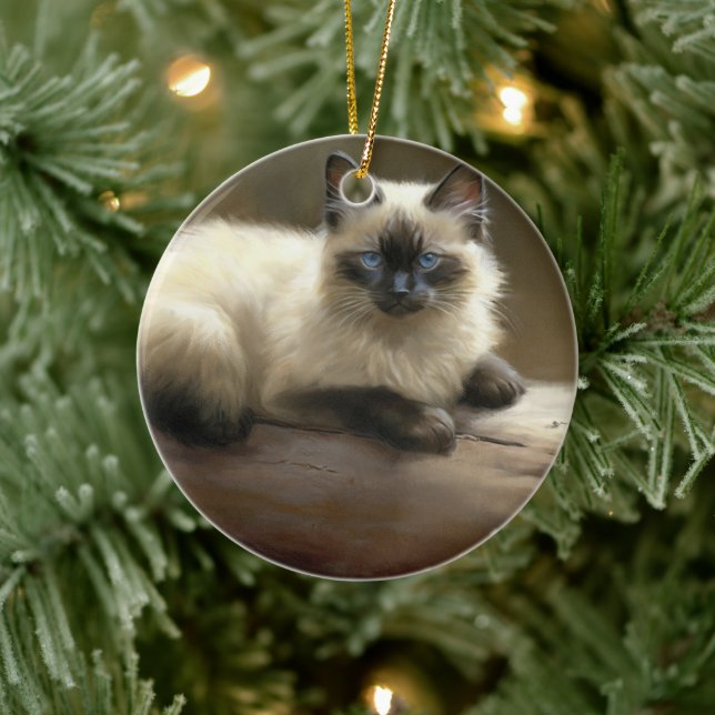 Adorno De Cerámica Log Lounger Siamese Kitten (Árbol)