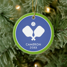 Adorno De Cerámica Logo de Pickleball Paddles Azul Verde Personalizad